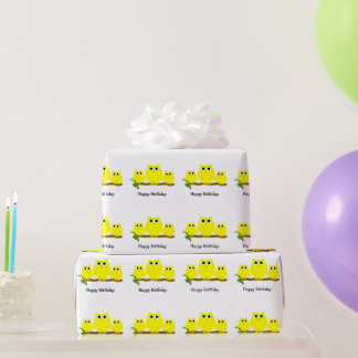 Gelbes Eulen-Design Geburtstagsgeschenk Geschenkpapier