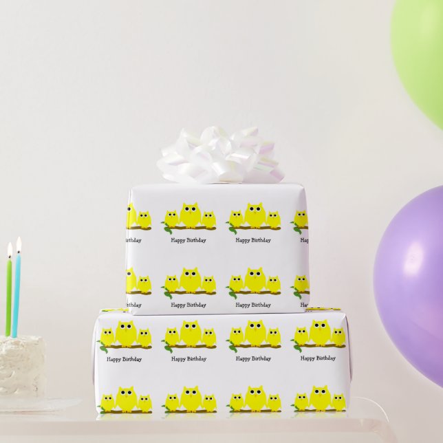 Gelbes Eulen-Design Geburtstagsgeschenk Geschenkpapier (Partygeschenke)