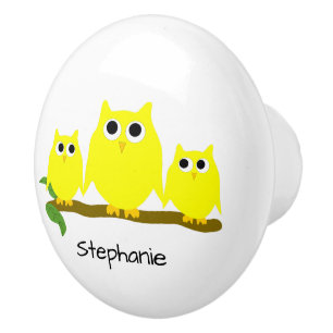 Gelbes Eulen-Design personalisiert Keramikknauf