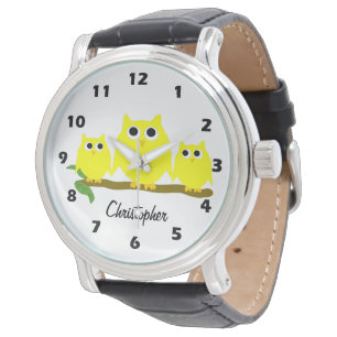 Gelbes Eulendesign personalisiert Armbanduhr