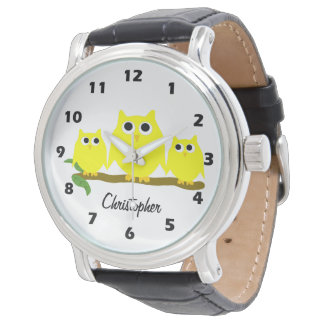 Gelbes Eulendesign personalisiert Armbanduhr