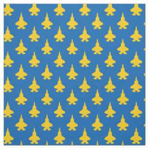 Gelbes F-35-Blitzstrahlmuster auf blau Stoff