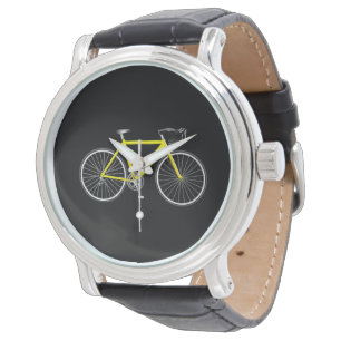 Gelbes Fahrrad auf schwarz Armbanduhr