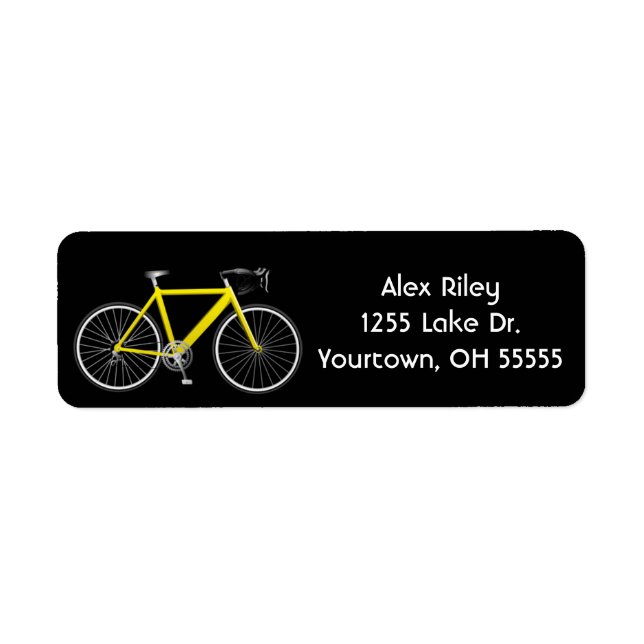 Gelbes Fahrrad auf schwarzem Etikett (Vorne)