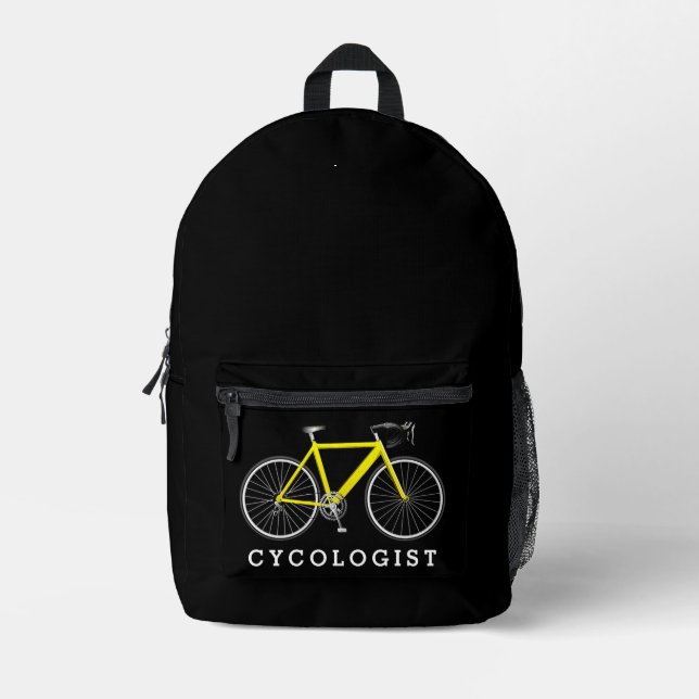 Gelbes Fahrrad mit Text des Zykologen Bedruckter Rucksack (Vorderseite)