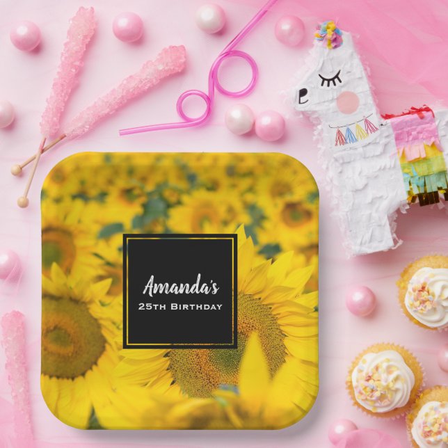Gelbes Feld der Sonnenblumen Fotografie Geburtstag Pappteller (Party)