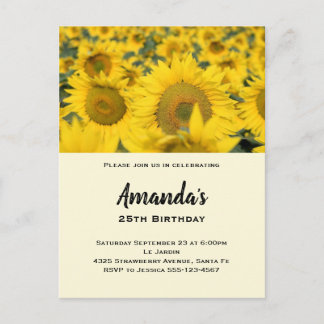 Gelbes Feld der Sonnenblumen Geburtstag Einladungspostkarte
