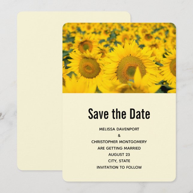 Gelbes Feld der Sonnenblumen Hochzeit Save The Date (Vorne/Hinten)