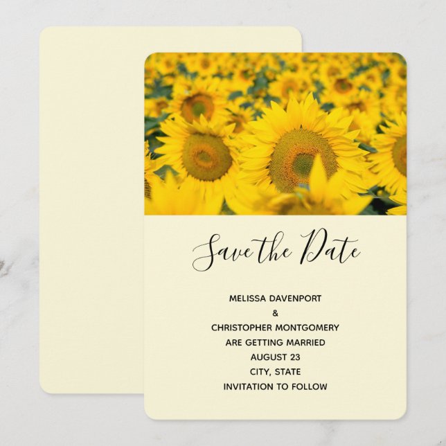 Gelbes Feld der Sonnenblumen Hochzeit Save The Date (Vorne/Hinten)