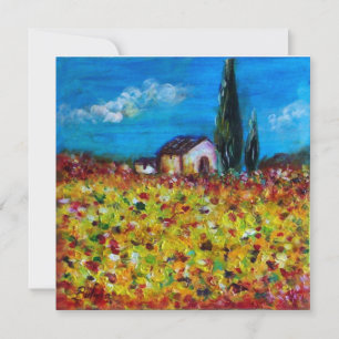 GELBES FELD, rot grün violett weiß Einladung