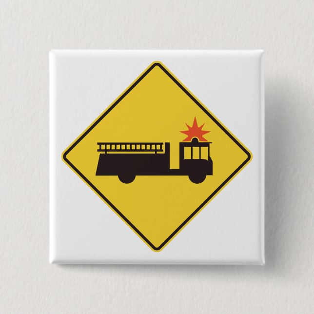 Gelbes Feuerwehrauto Warnschild Button (Vorderseite)