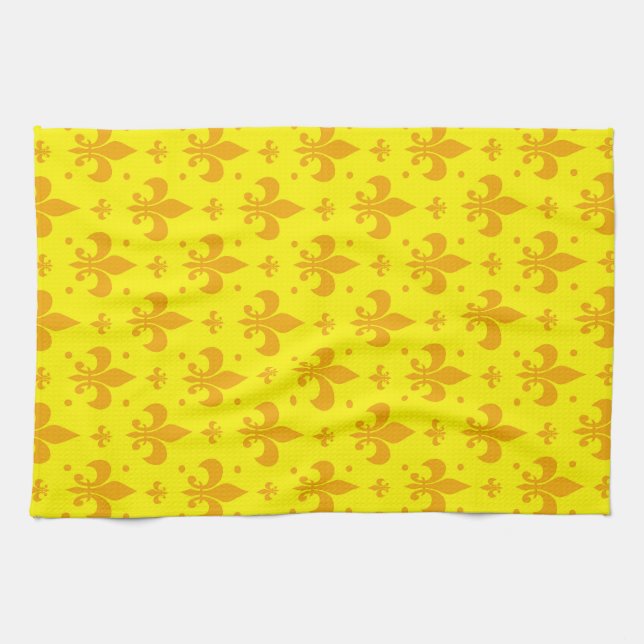 Gelbes Fleur-de-lis-Muster Geschirrtuch (Horizontal)