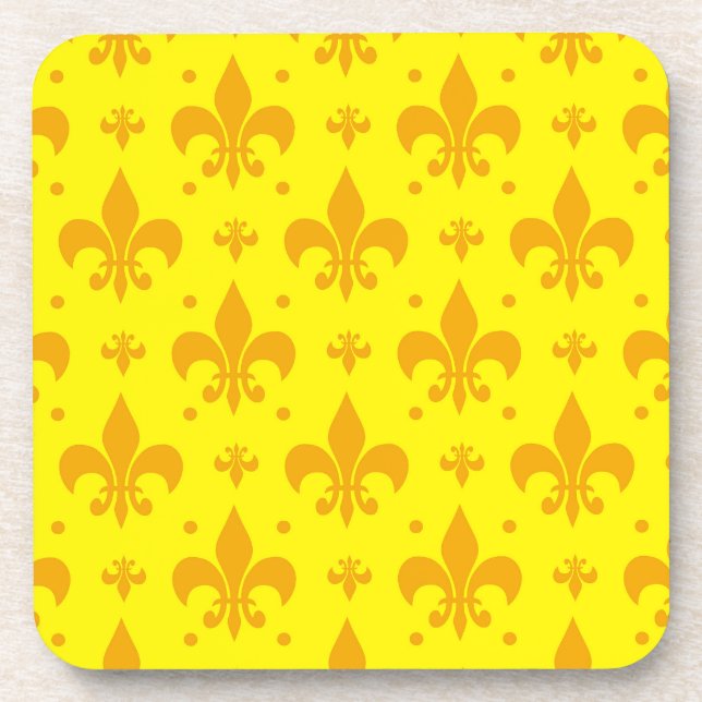 Gelbes Fleur-de-lis-Muster Getränkeuntersetzer (Vorderseite)