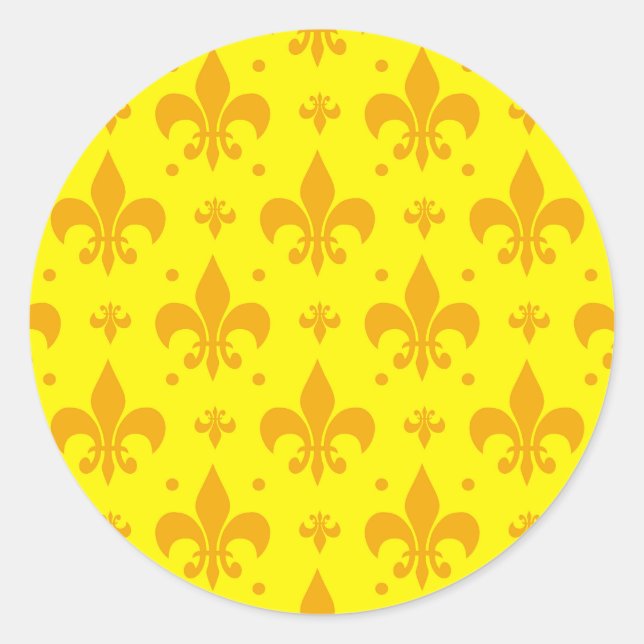 Gelbes Fleur-de-lis-Muster Runder Aufkleber (Vorderseite)