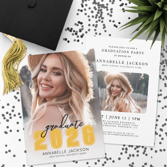 Gelbes Foto Abschluss Einladung (Yellow Photo Graduation Invitation)