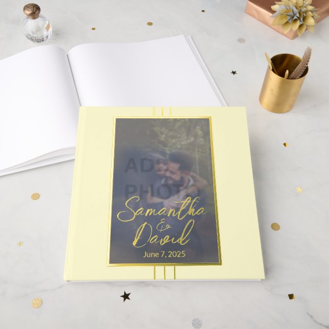 Gelbes Foto Hochzeitsfoil Gästebuch (Vorderseite Offen)