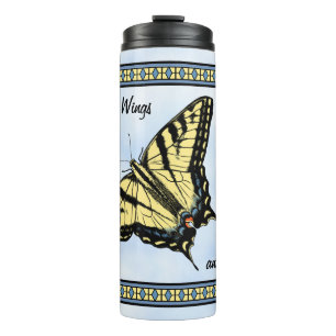 Gelbes Frack Butterfly Blue Sky Personalisiert Thermosbecher