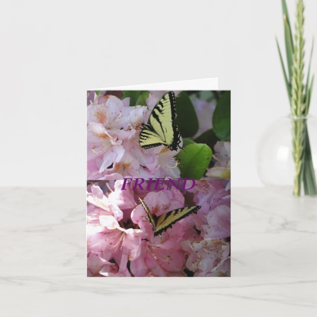 Gelbes Frack Butterfly & Rhododendron Karte (Vorderseite)