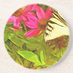 Gelbes Frack Schmetterling auf Blume Abstrakt Getränkeuntersetzer