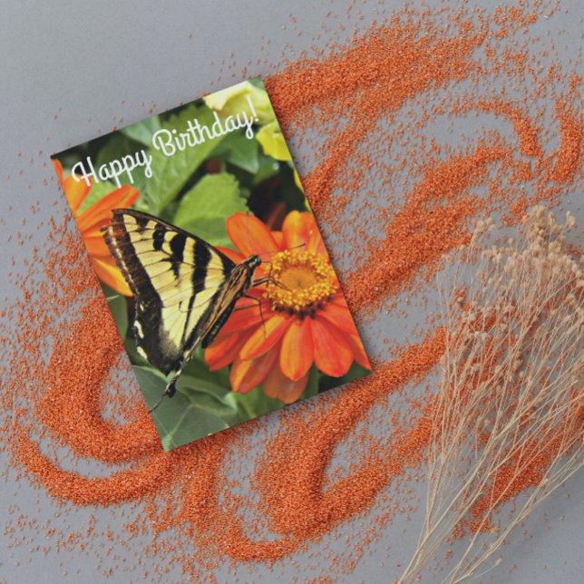 Gelbes Frack Schmetterling auf Blume Geburtstag Karte (In Situ)