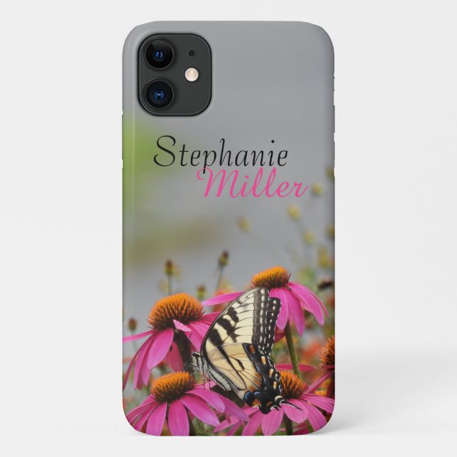 Gelbes Frack Schmetterling auf rosa Blume Case-Mate iPhone Hülle (Rückseite)