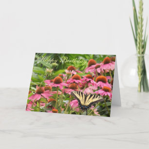 Gelbes Frack Schmetterling auf rosa Blume Karte