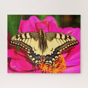 Gelbes Frack Schmetterling auf rosa Blume Puzzle