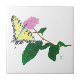 Gelbes Frack Schmetterling Rosa Blume Fliese
