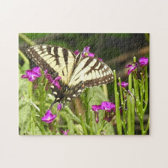Gelbes Frack Schmetterling Rosa Blume Puzzle (Horizontal)