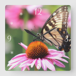 Gelbes Frack Schmetterlingshaube Quadratische Wanduhr