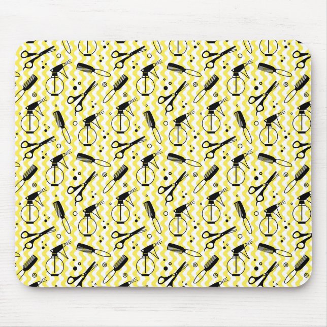 Gelbes Friseur-Werkzeug-Muster Mousepad (Vorne)