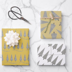Gelbes frommes Weihnachts-Hahnentrittmuster Baummu Geschenkpapier Set