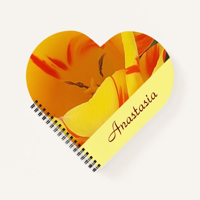 Gelbes Frühling Tulip Herz Notizbuch (Vorderseite)