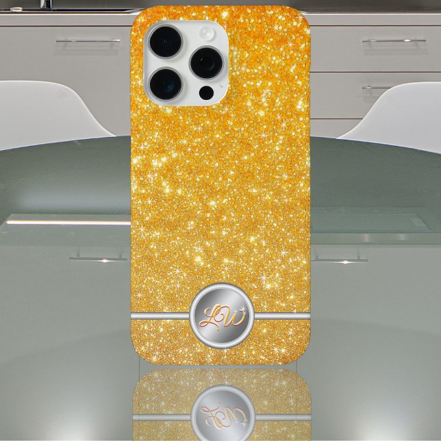 Gelbes funkelndes Glitzer-Monogramm-Gehäuse Case-Mate iPhone Hülle (Von Creator hochgeladen)