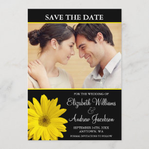 Gelbes Gänseblümchen-Schwarz-Foto Save the Date