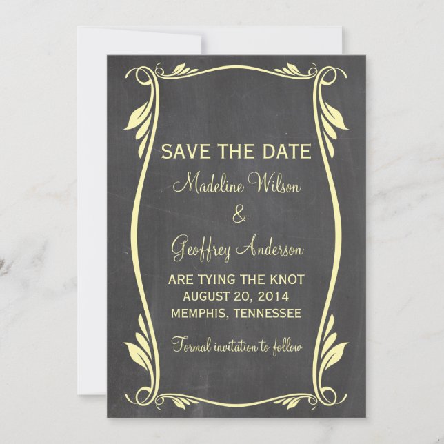 Gelbes Geblüht Chalkboard Save the Date einladen (Vorderseite)