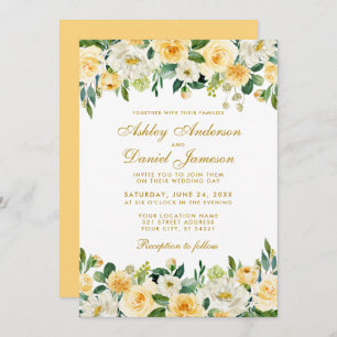 Gelbes Gelbgold Hochzeitsfeier Einladung