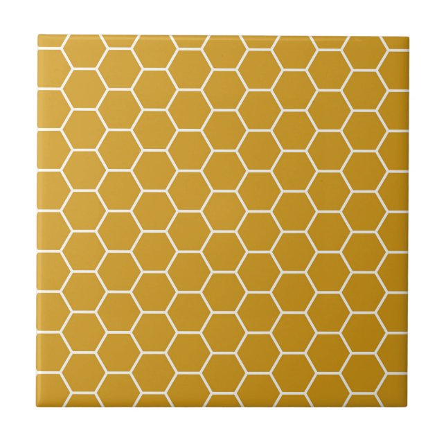 Gelbes geometrisches Bienenwaben-Goldrutenhexagon Fliese (Vorderseite)