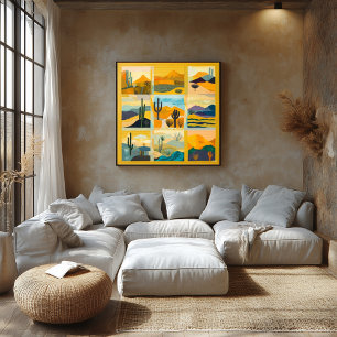 Gelbes Gerahmtes Wüstenkunstgitter - pulsierendes  Poster