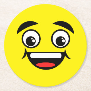 Gelbes Gesicht der Freude Runder Pappuntersetzer