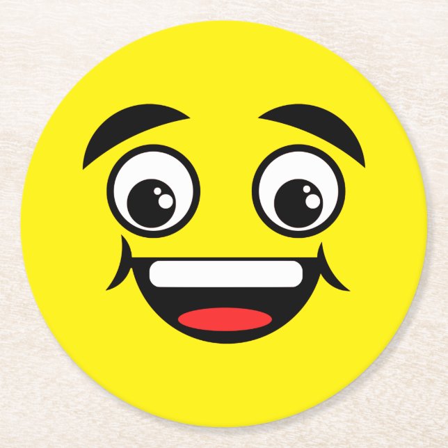 Gelbes Gesicht der Freude Runder Pappuntersetzer (Vorderseite)
