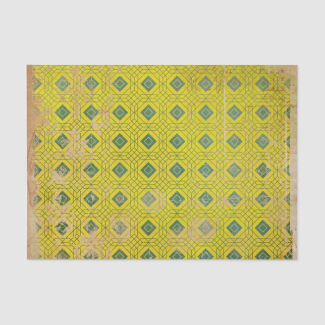 Gelbes gestörtes Art Déco Seidenpapier (Vorderseite)