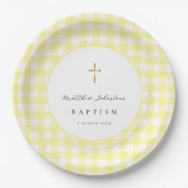 Gelbes Gingham-Babytaufe-Papier  Pappteller