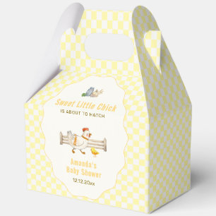 Gelbes Gingham-Bauernhaus-Küken-Baby-Shower Geschenkschachtel