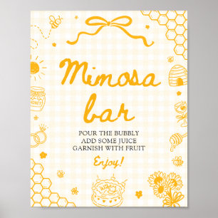 Gelbes Gingham-Honigbiene-Mimosa-Bar-Schild Poster