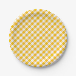 Gelbes Gingham-Karo-Muster Pappteller