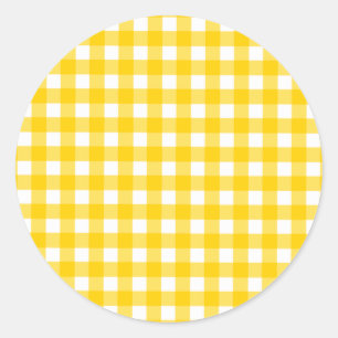 Gelbes Gingham-Muster Runder Aufkleber