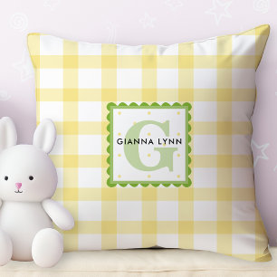 Gelbes Gingham personalisierbares Monogramm Kissen