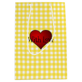 Gelbes Gingham Rotes Herz mit Liebe Mittlere Geschenktüte