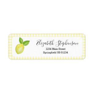 Gelbes Gingham-Zitronen-Rücksende-Adressetikett